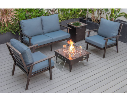 LeisureMod Walbrooke Modern Black Patio Conversation With Square Fire Pit & Tank Holder