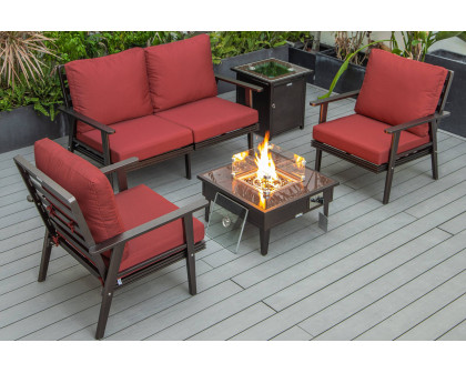 LeisureMod Walbrooke Modern Black Patio Conversation With Square Fire Pit & Tank Holder