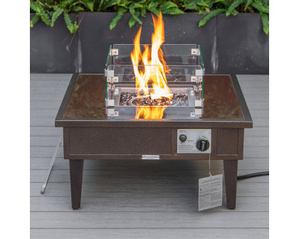 LeisureMod Walbrooke Modern Outdoor Square Fire Pit Table with Powder-Coated Aluminum Frame - Brown