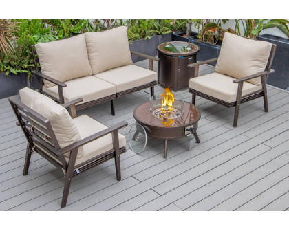 LeisureMod Walbrooke Modern Black Patio Conversation With Round Fire Pit & Tank Holder