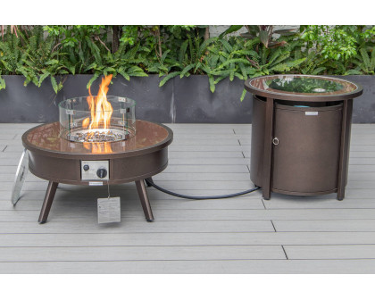 LeisureMod Walbrooke Modern Brown Patio Conversation With Round Fire Pit & Tank Holder - Beige