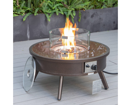 LeisureMod Walbrooke Modern Brown Patio Conversation With Round Fire Pit & Tank Holder - Beige