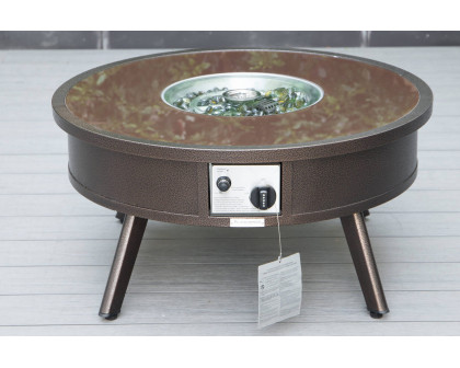 LeisureMod Walbrooke Modern Brown Patio Conversation With Round Fire Pit & Tank Holder - Beige