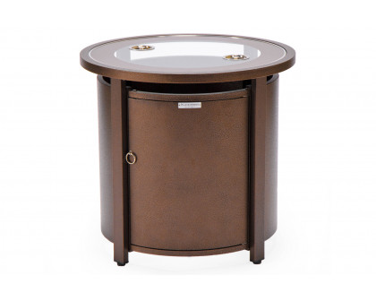 LeisureMod Walbrooke Modern Brown Patio Conversation With Round Fire Pit & Tank Holder - Beige