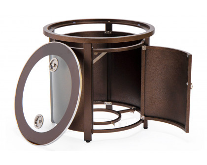 LeisureMod Walbrooke Modern Brown Patio Conversation With Round Fire Pit & Tank Holder - Beige