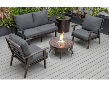 LeisureMod Walbrooke Modern Black Patio Conversation With Round Fire Pit & Tank Holder