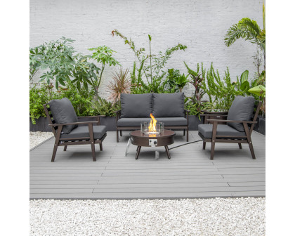 LeisureMod™ Walbrooke Modern Brown Patio Conversation With Round Fire Pit & Tank Holder - Charcoal