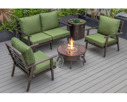 LeisureMod Walbrooke Modern Black Patio Conversation With Round Fire Pit & Tank Holder