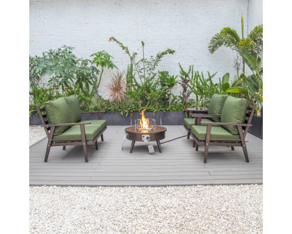 LeisureMod Walbrooke Modern Brown Patio Conversation With Round Fire Pit & Tank Holder - Green