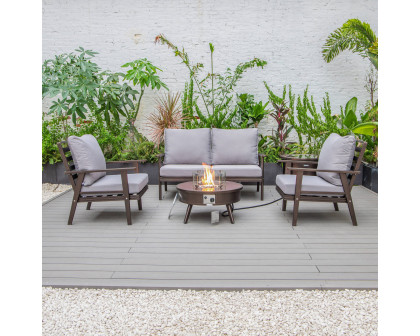 LeisureMod Walbrooke Modern Brown Patio Conversation With Round Fire Pit & Tank Holder - Gray