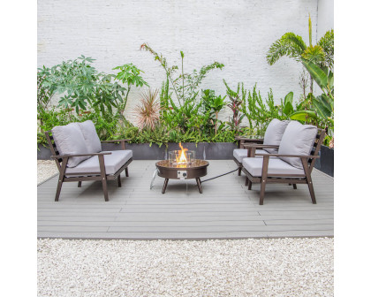 LeisureMod Walbrooke Modern Brown Patio Conversation With Round Fire Pit & Tank Holder - Gray