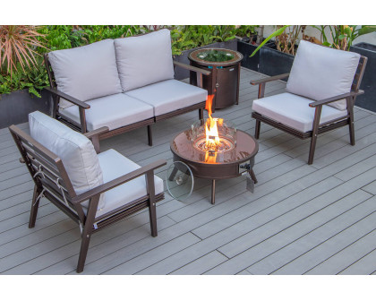 LeisureMod Walbrooke Modern Black Patio Conversation With Round Fire Pit & Tank Holder