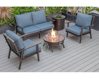 LeisureMod Walbrooke Modern Black Patio Conversation With Round Fire Pit & Tank Holder