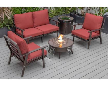 LeisureMod Walbrooke Modern Black Patio Conversation With Round Fire Pit & Tank Holder