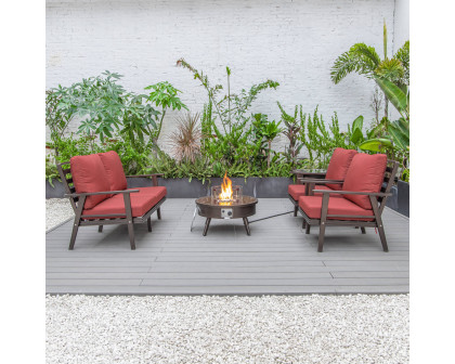 LeisureMod Walbrooke Modern Brown Patio Conversation With Round Fire Pit & Tank Holder - Red