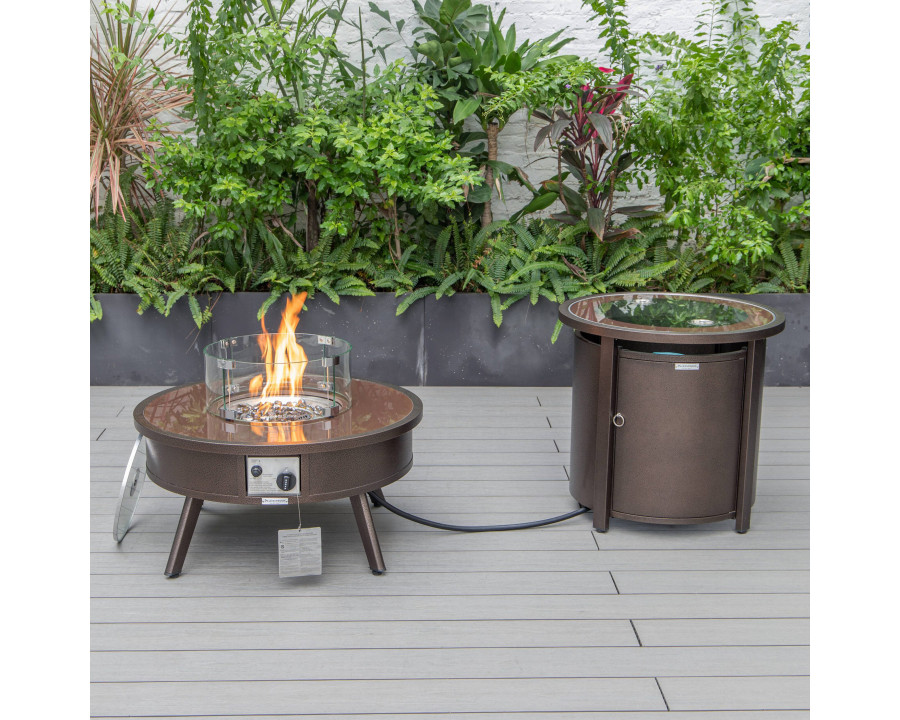 LeisureMod Walbrooke Outdoor Patio Round Fire Pit and Tank Holder