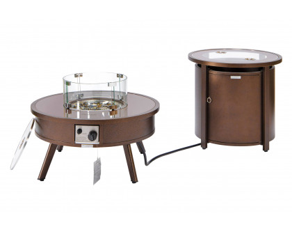 LeisureMod Walbrooke Outdoor Patio Round Fire Pit and Tank Holder - Brown