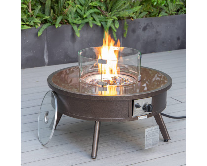 LeisureMod Walbrooke Outdoor Patio Round Fire Pit and Tank Holder - Brown