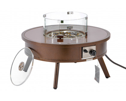 LeisureMod Walbrooke Outdoor Patio Round Fire Pit and Tank Holder - Brown