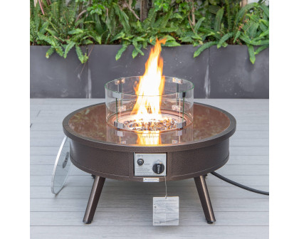 LeisureMod Walbrooke Modern Outdoor Round Fire Pit Table with Powder-Coated Aluminum Frame - Brown