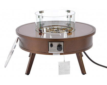 LeisureMod Walbrooke Modern Outdoor Round Fire Pit Table with Powder-Coated Aluminum Frame - Brown