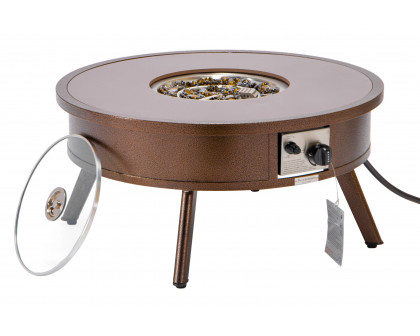 LeisureMod Walbrooke Modern Outdoor Round Fire Pit Table with Powder-Coated Aluminum Frame - Brown