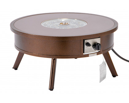 LeisureMod Walbrooke Modern Outdoor Round Fire Pit Table with Powder-Coated Aluminum Frame - Brown