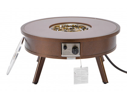 LeisureMod Walbrooke Modern Outdoor Round Fire Pit Table with Powder-Coated Aluminum Frame - Brown