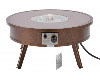 LeisureMod Walbrooke Modern Outdoor Round Fire Pit Table with Powder-Coated Aluminum Frame - Brown