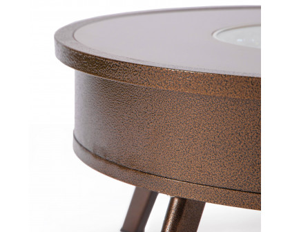 LeisureMod Walbrooke Modern Outdoor Round Fire Pit Table with Powder-Coated Aluminum Frame - Brown