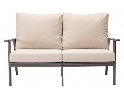 LeisureMod Walbrooke Modern Outdoor Patio Loveseat with Brown Aluminum Frame and Removable Cushions - Beige