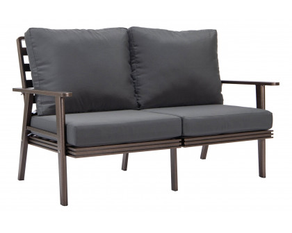 LeisureMod Walbrooke Modern Outdoor Patio Loveseat with Brown Aluminum Frame and Removable Cushions