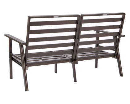 LeisureMod Walbrooke Modern Outdoor Patio Loveseat with Brown Aluminum Frame and Removable Cushions - Charcoal