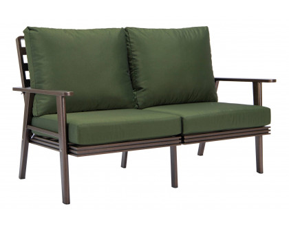 LeisureMod Walbrooke Modern Outdoor Patio Loveseat with Brown Aluminum Frame and Removable Cushions