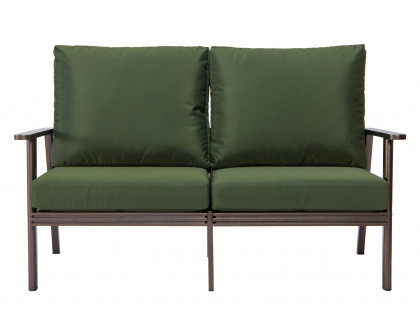 LeisureMod Walbrooke Modern Outdoor Patio Loveseat with Brown Aluminum Frame and Removable Cushions - Green