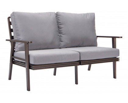 LeisureMod Walbrooke Modern Outdoor Patio Loveseat with Brown Aluminum Frame and Removable Cushions