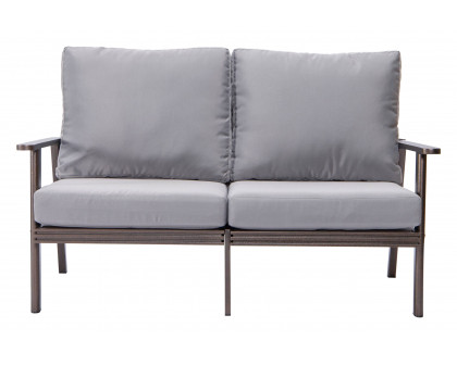 LeisureMod Walbrooke Modern Outdoor Patio Loveseat with Brown Aluminum Frame and Removable Cushions - Gray