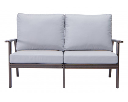 LeisureMod Walbrooke Modern Outdoor Patio Loveseat with Brown Aluminum Frame and Removable Cushions - Light Gray