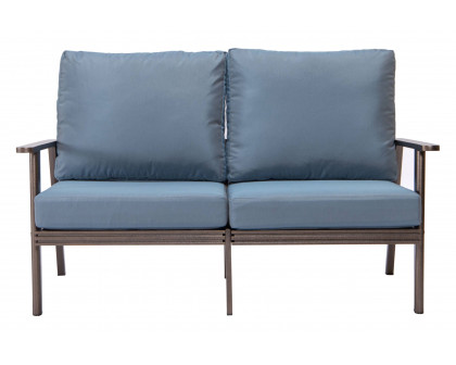 LeisureMod Walbrooke Modern Outdoor Patio Loveseat with Brown Aluminum Frame and Removable Cushions - Navy Blue