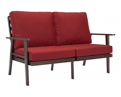 LeisureMod Walbrooke Modern Outdoor Patio Loveseat with Brown Aluminum Frame and Removable Cushions