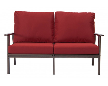 LeisureMod Walbrooke Modern Outdoor Patio Loveseat with Brown Aluminum Frame and Removable Cushions - Red