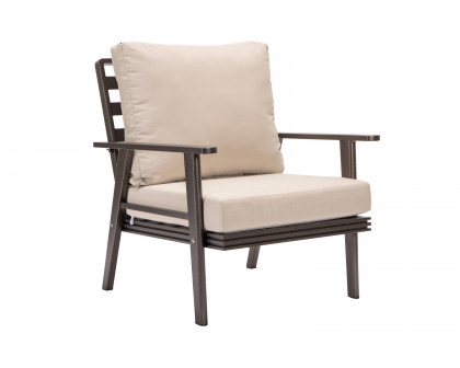 LeisureMod Walbrooke Modern 3-Piece Outdoor Patio Set with Brown Aluminum Frame - Beige