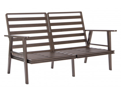 LeisureMod Walbrooke Modern 3-Piece Outdoor Patio Set with Brown Aluminum Frame - Beige