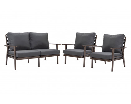 LeisureMod Walbrooke Modern 3-Piece Outdoor Patio Set with Brown Aluminum Frame