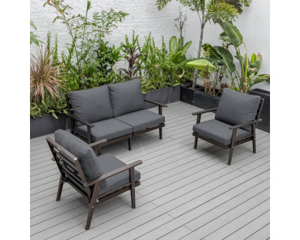 LeisureMod Walbrooke Modern 3-Piece Outdoor Patio Set with Brown Aluminum Frame - Charcoal