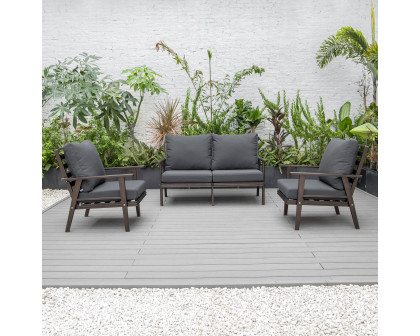 LeisureMod Walbrooke Modern 3-Piece Outdoor Patio Set with Brown Aluminum Frame - Charcoal