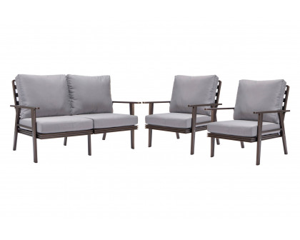 LeisureMod Walbrooke Modern 3-Piece Outdoor Patio Set with Brown Aluminum Frame