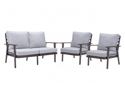 LeisureMod Walbrooke Modern 3-Piece Outdoor Patio Set with Brown Aluminum Frame