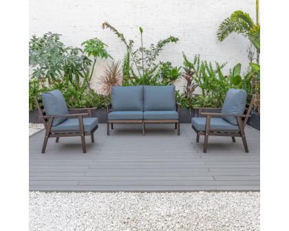 LeisureMod Walbrooke Modern 3-Piece Outdoor Patio Set with Brown Aluminum Frame - Navy Blue