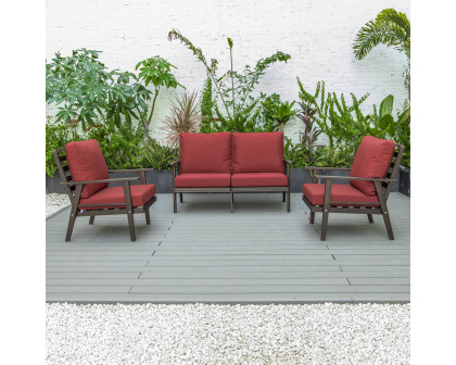 LeisureMod Walbrooke Modern 3-Piece Outdoor Patio Set with Brown Aluminum Frame - Red